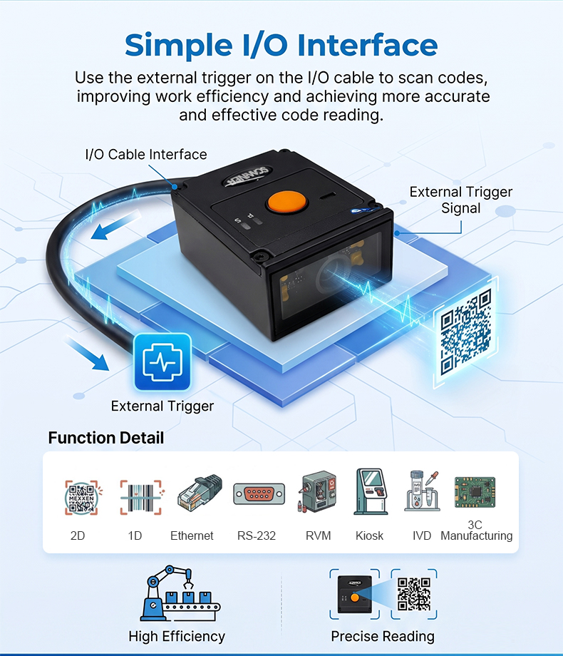 Barcode Scanner 2D - Rakinda RK50 Yüksek Hassasiyetli Barkod Tarayıcı